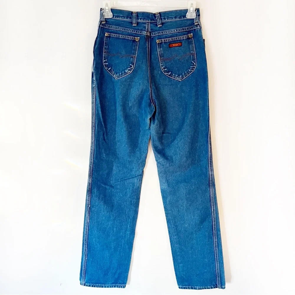 Vintage Wrangler Straight Leg High Rise Jeans No Fault Flat Front Blue Jeans 29 - Picture 2 of 14